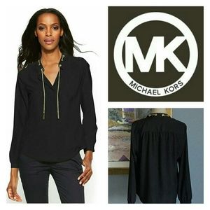 Michael Kors Button Down Gold Chain Collar Blouse